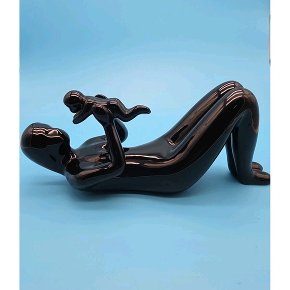 Other - Vintage 90s Mother Mom and Child Baby Sculpture Abstract Art Deco Black